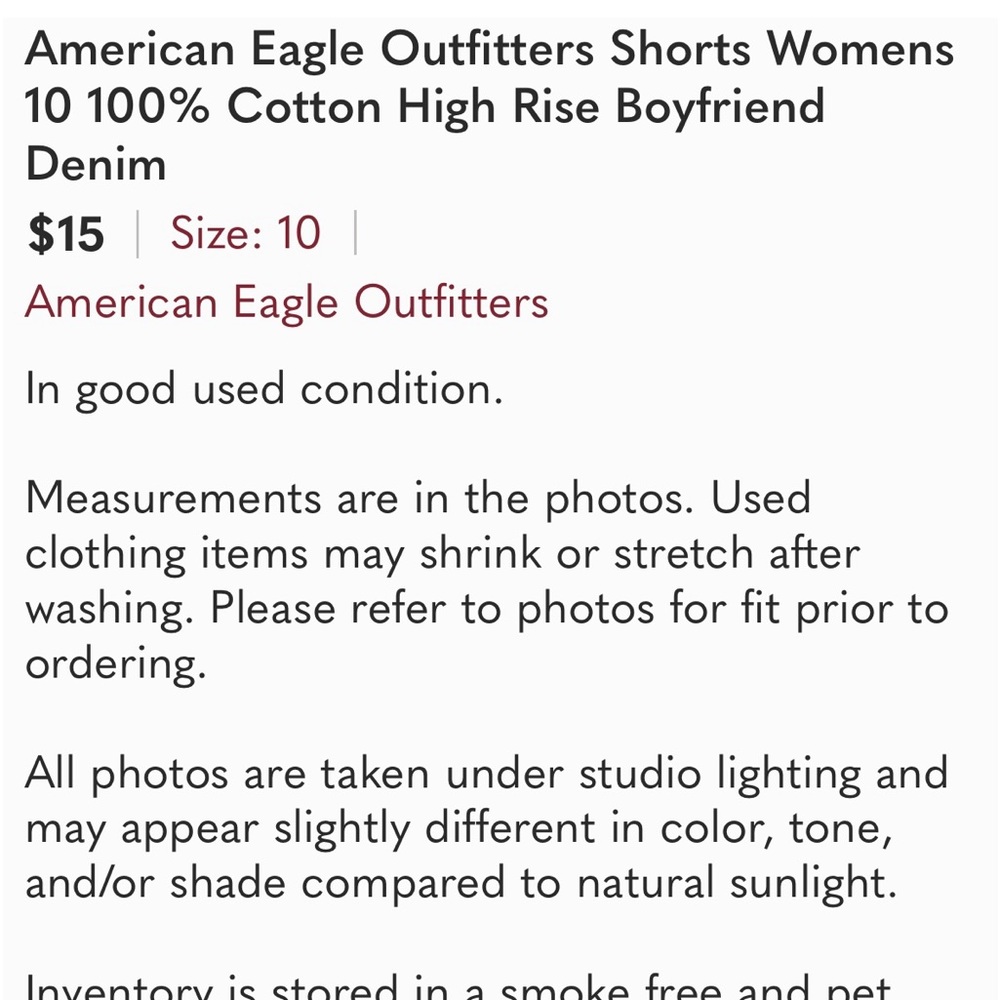 American Eagle Outfitters Shorts Womens 10 100% Cotton High Rise Boyfriend Denim